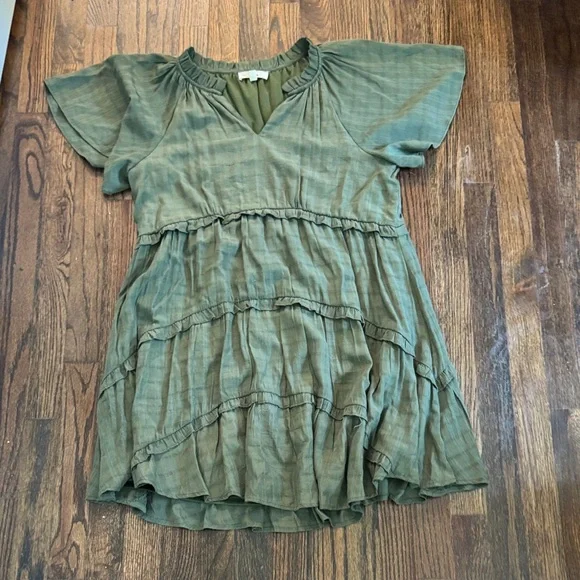 Entro Dresses | Entro Olive Green Ruffle Sleeve Dress | Color: Green | Size: M | Ez0589'S Closet